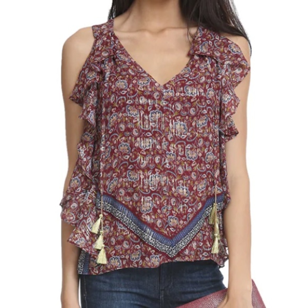 Ramy Brook Burgundy Gold Paisley Print Flowy Blouse - Picture 5 of 5